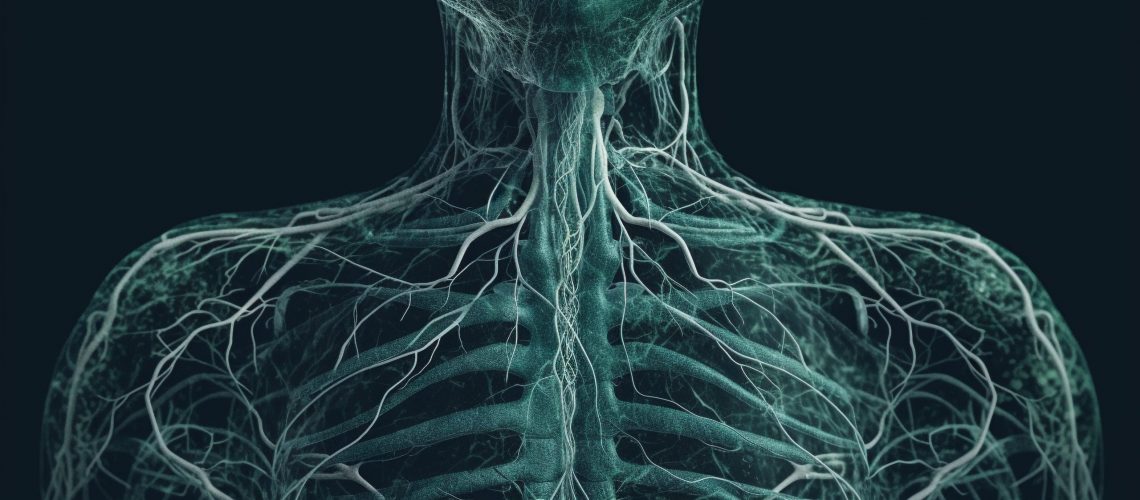 Healthy lungs inside torso seen in x ray generated by artificial intelligence